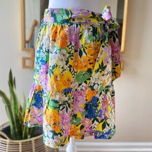 🆕 Ann Taylor Flounced A Line Cotton Floral Skirt, Matching Sash Belt- size 4